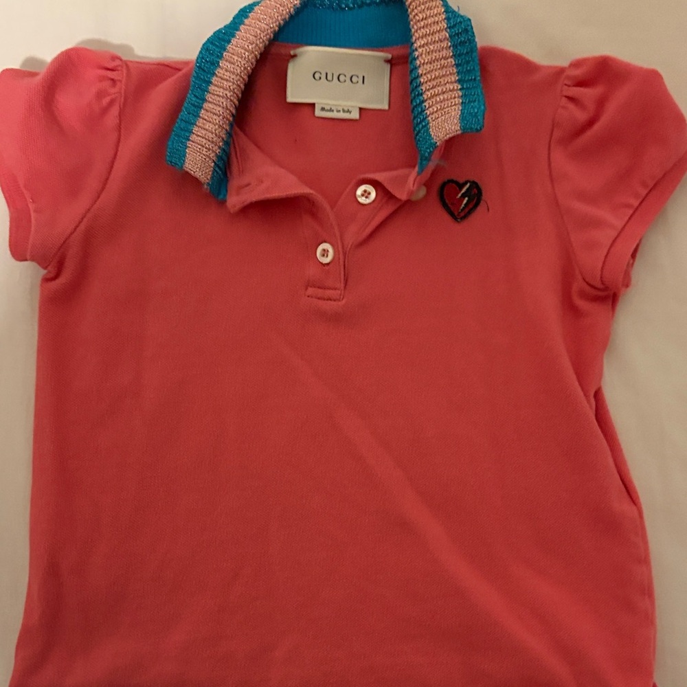 Gucci Kids Coral Polo with Blue Collar